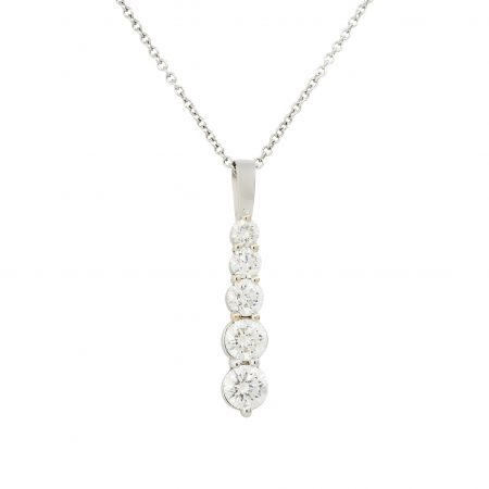 18k White Gold 2.85ctw 5 Diamond Drop Pendant Necklace