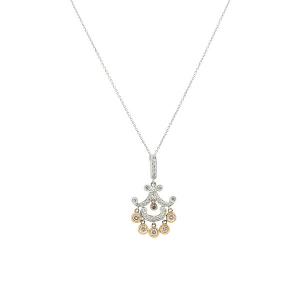 18k Two-Tone 1.20ctw Pink Diamond Art Deco Necklace