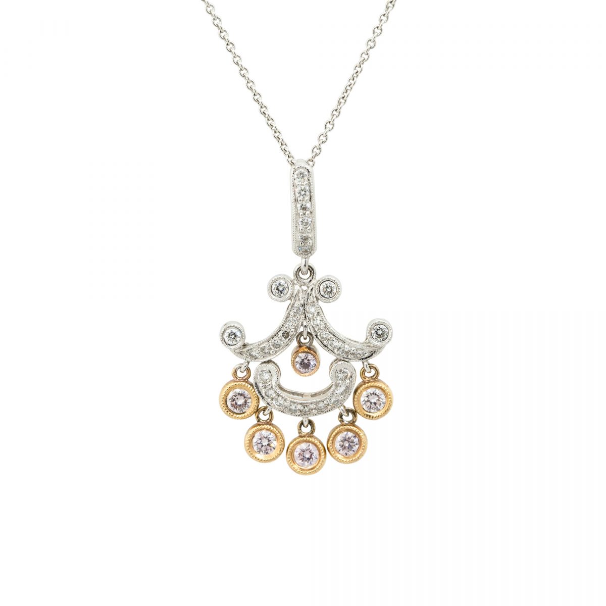 18k Two-Tone 1.20ctw Pink Diamond Art Deco Necklace