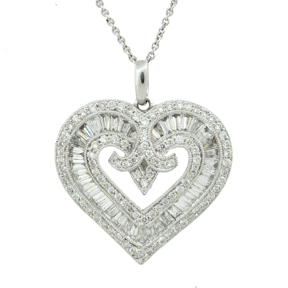 18k White Gold 3.0ctw Diamond Heart Necklace