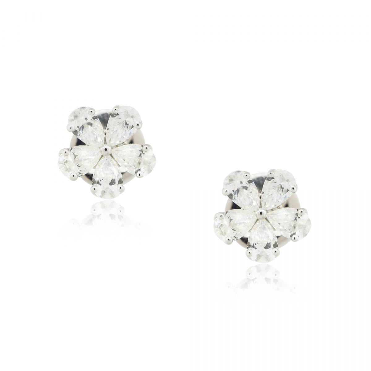 14k White Gold 3ctw Pear Shaped Diamond Flower Stud Earrings