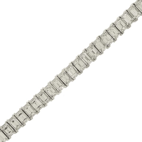Platinum 14.2ctw Emerald Cut Diamond Tennis Bracelet