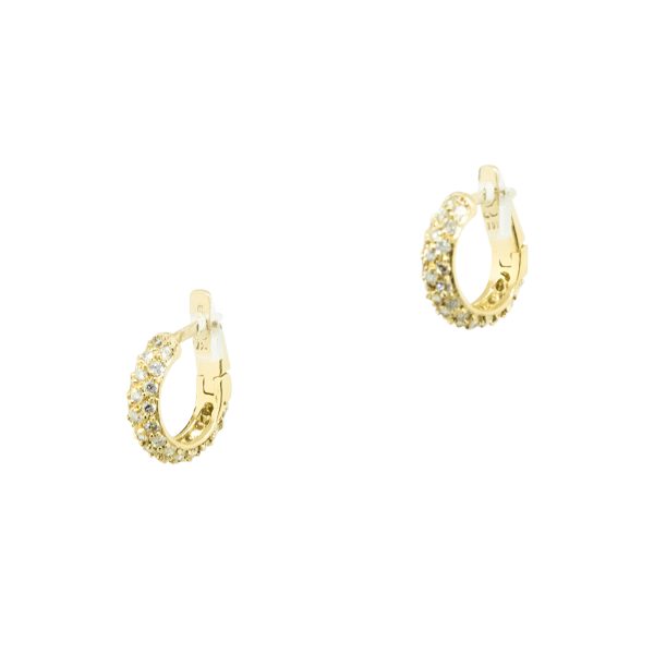 18k Yellow Gold 0.75ctw Tiny Pave Diamond Hoop Earrings