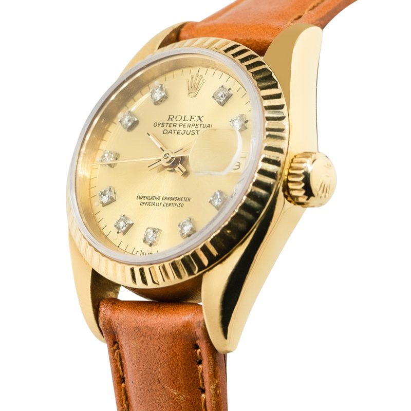 Rolex 69178 Datejust Diamond Dial Fluted Bezel 18k Yellow Gold Ladies Watch