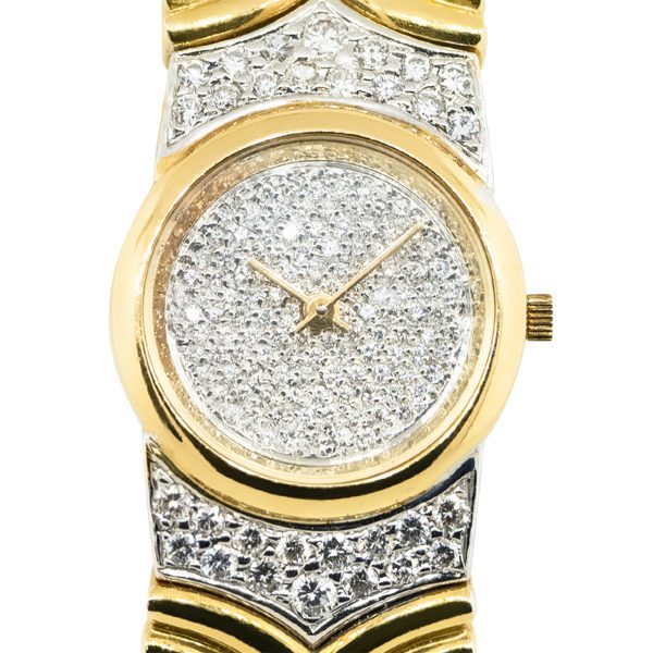 Ladies 18k Yellow Gold Pave Diamond Watch