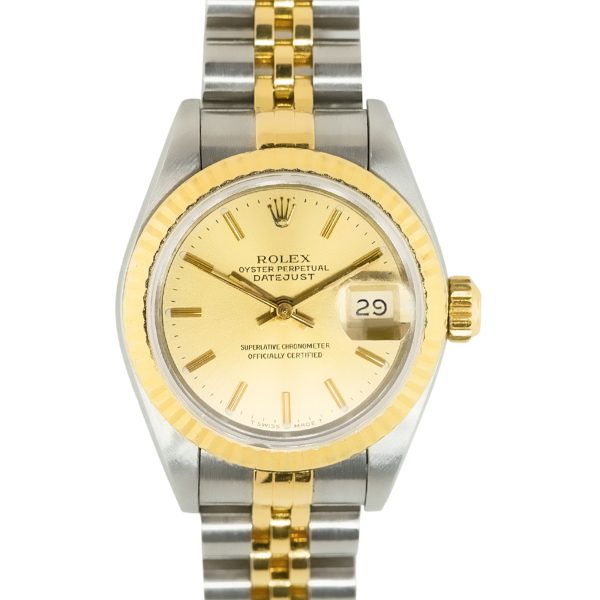 Rolex 69173 Datejust Champagne Dial Fluted Bezel Two Tone Ladies Watch