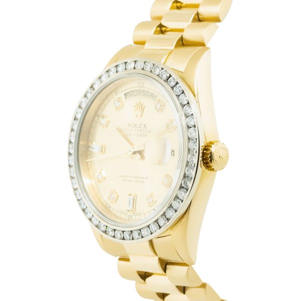 Rolex 18238 Day Date Diamond Dial Diamond Bezel 18k Yellow Gold President Watch