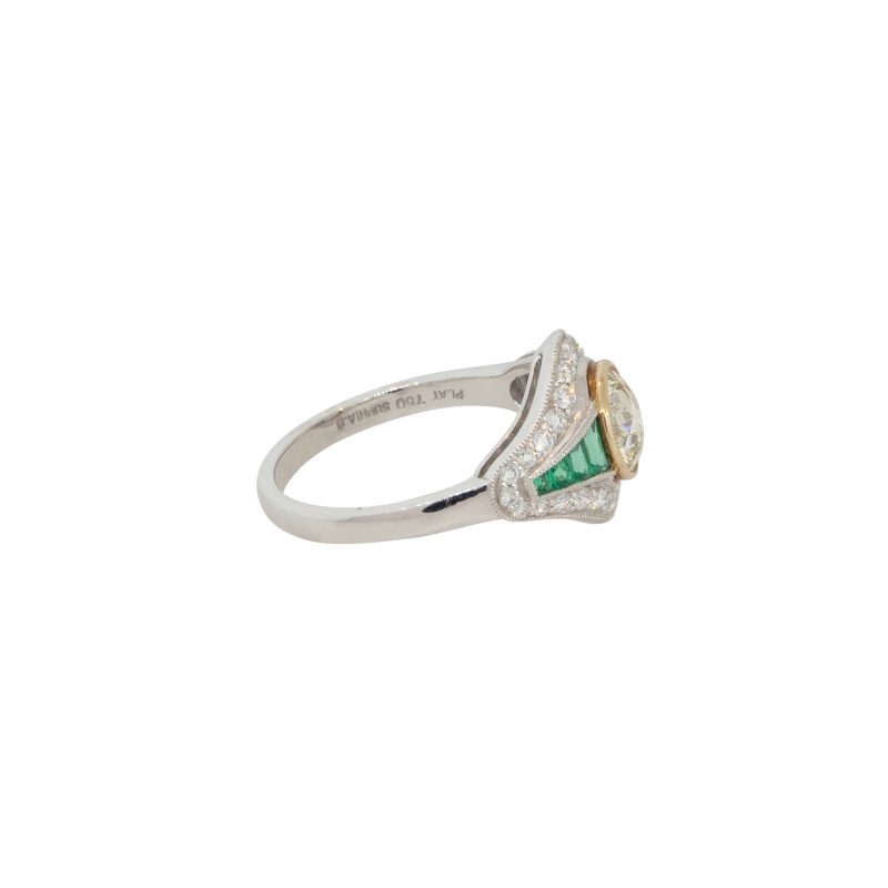 Platinum 1.46ctw Diamond and Emerald Art Deco Ring