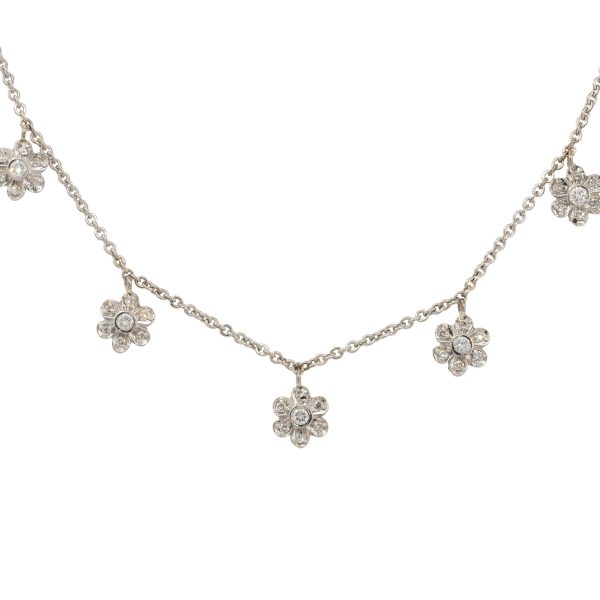 14k White Gold 0.40ctw Diamond Five Flower Necklace