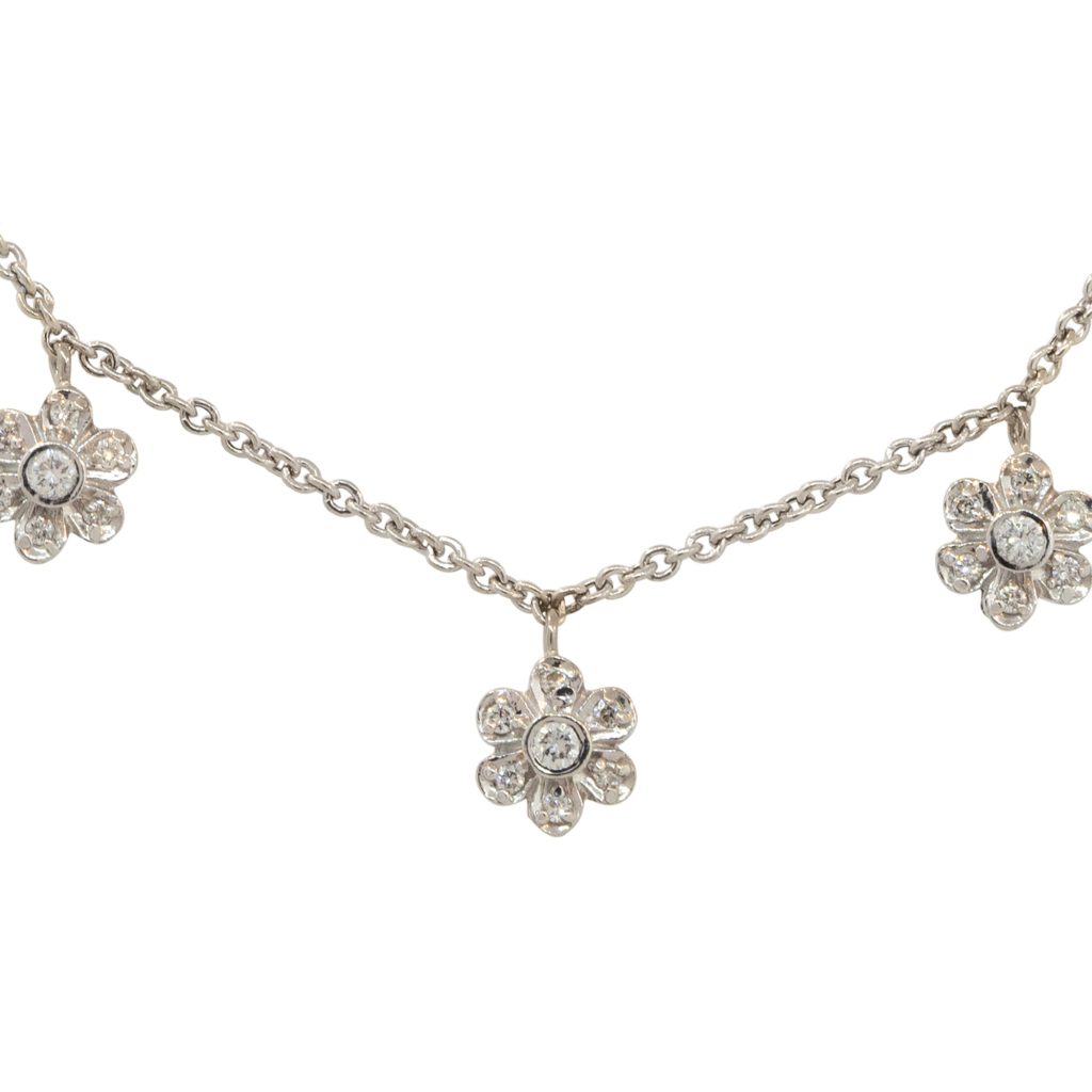 14k White Gold 0.40ctw Diamond Five Flower Necklace