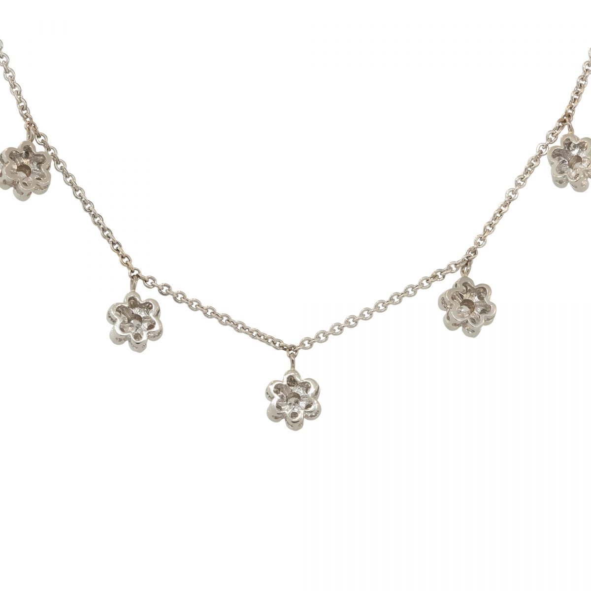 14k White Gold 0.40ctw Diamond Five Flower Necklace