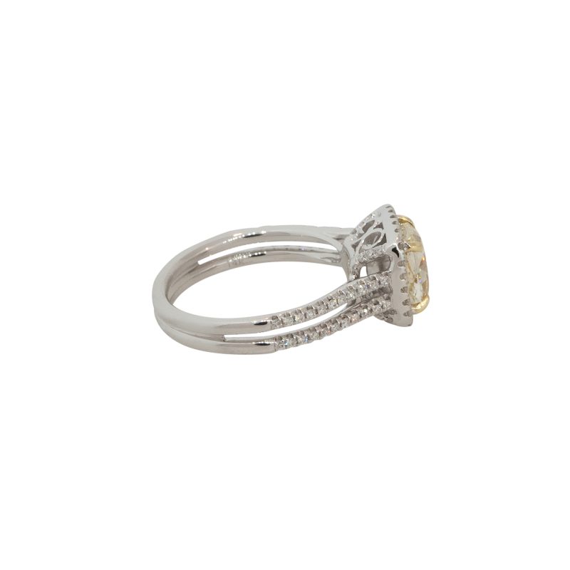14k Two-Tone 2.13ctw Fancy Yellow Diamond Halo Engagement Ring