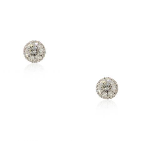 14k White Gold 2.69ctw Halo Diamond Stud Earrings