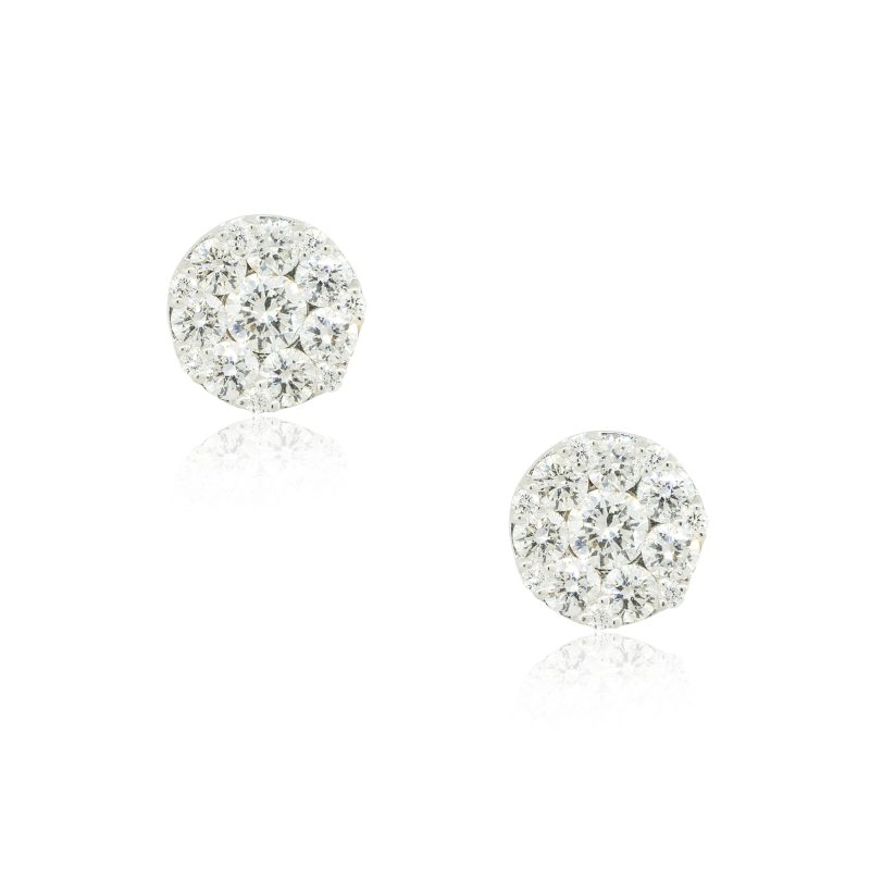 18k White Gold 1.59ctw Cluster Diamond Stud Earrings