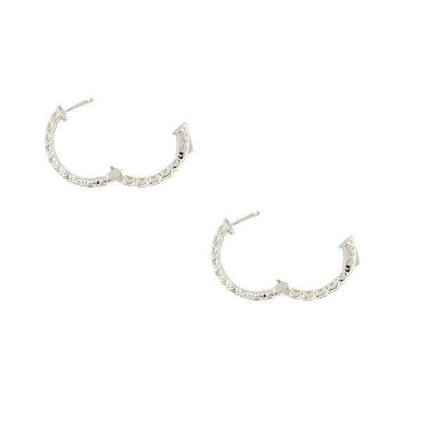 14k White Gold Diamond Inside-Out Medium Sized Hoop Earrings