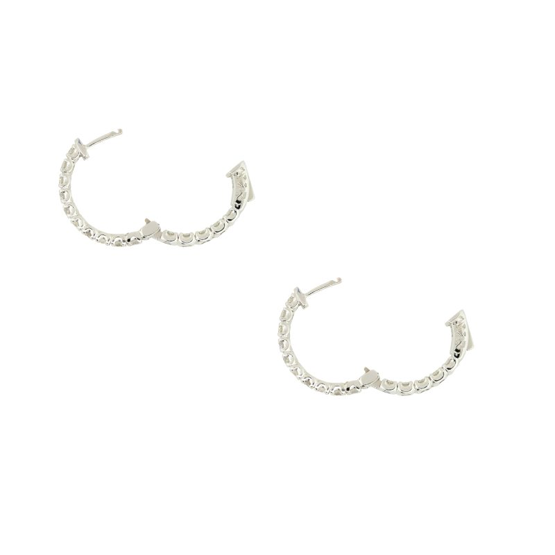 14k White Gold Diamond Inside-Out Medium Sized Hoop Earrings