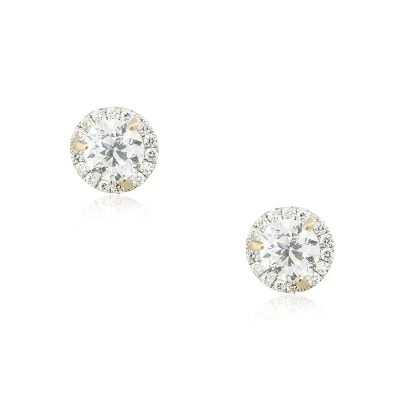 18k White Gold 2.3ctw Halo Diamond Stud Earrings