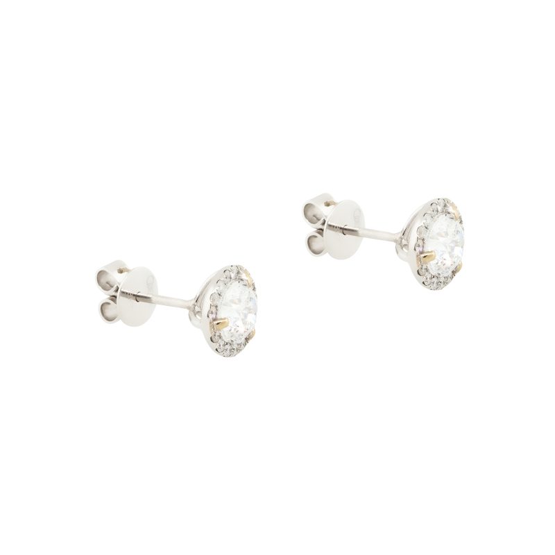18k White Gold 2.3ctw Halo Diamond Stud Earrings