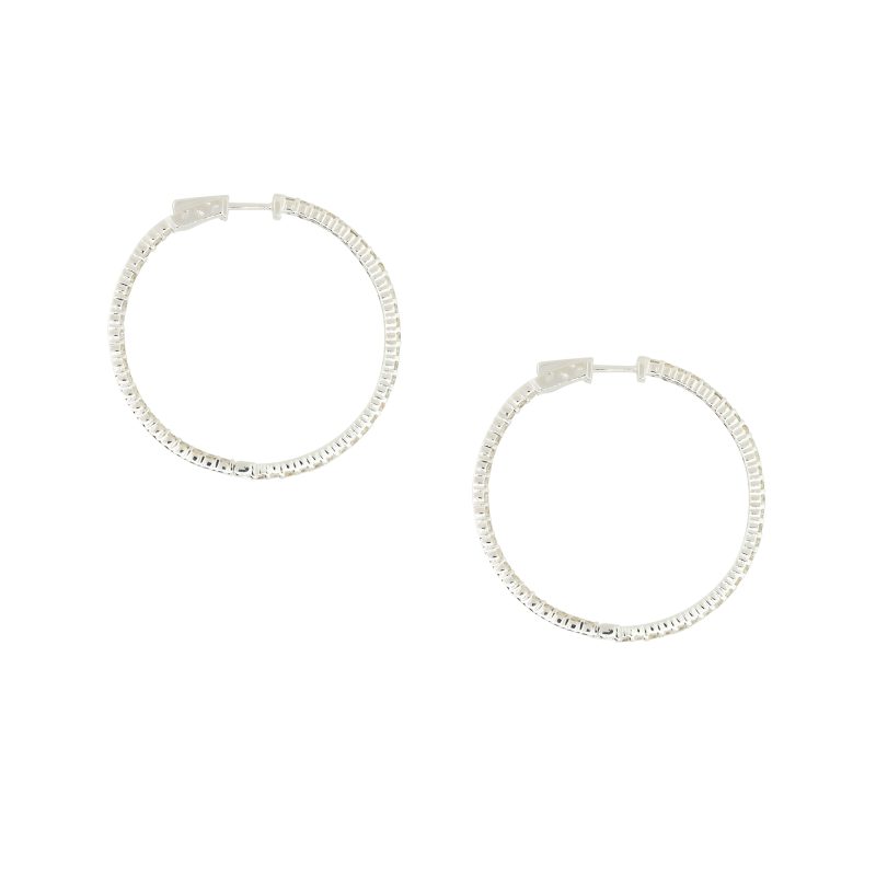 18k White Gold 3.0ctw Diamond Inside-Out Narrow Hoop Earrings