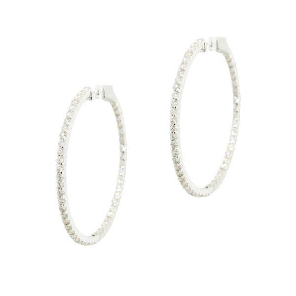 18k White Gold 3.0ctw Diamond Inside-Out Narrow Hoop Earrings