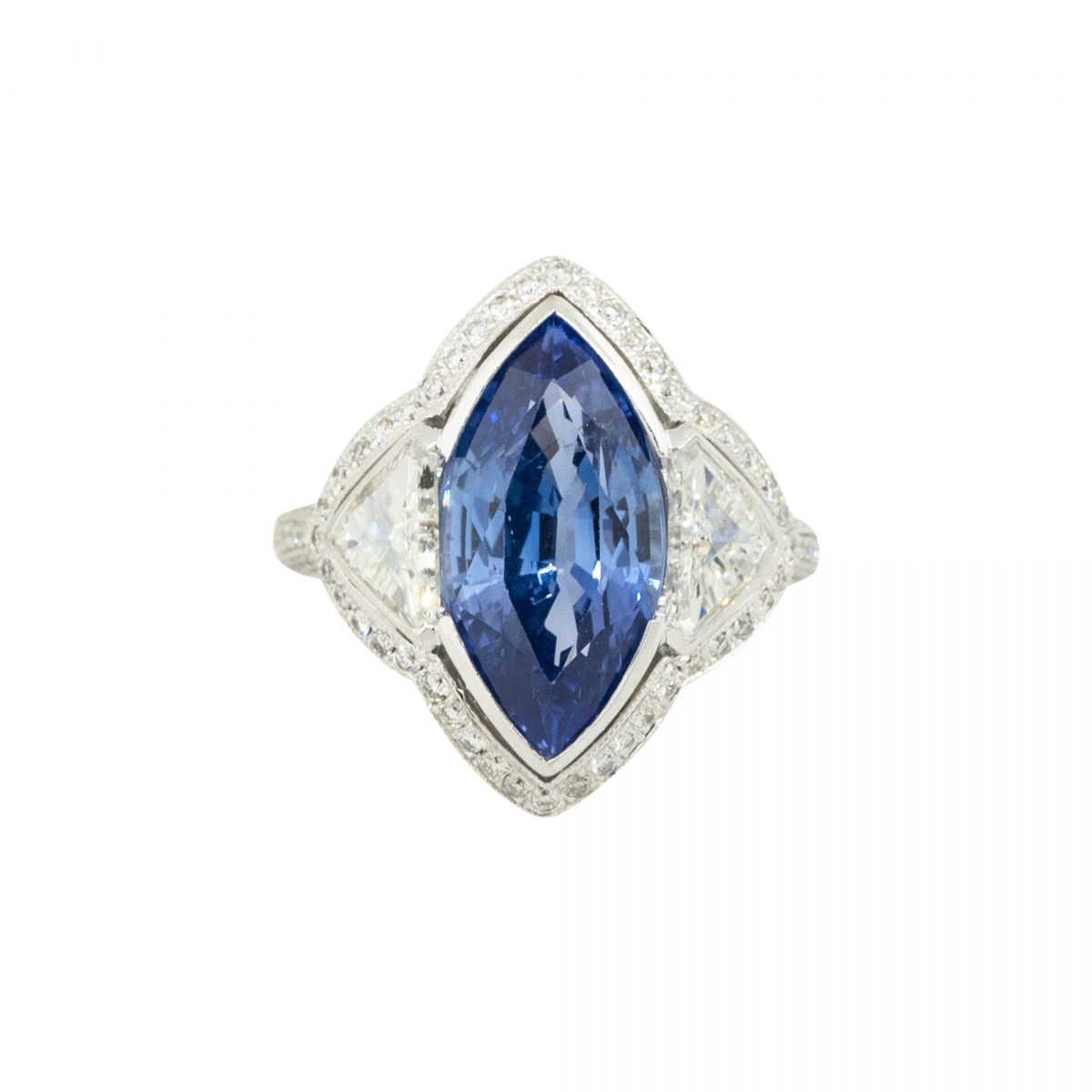18k White Gold 6.07ctw Sapphire and Diamond Trillions Ring