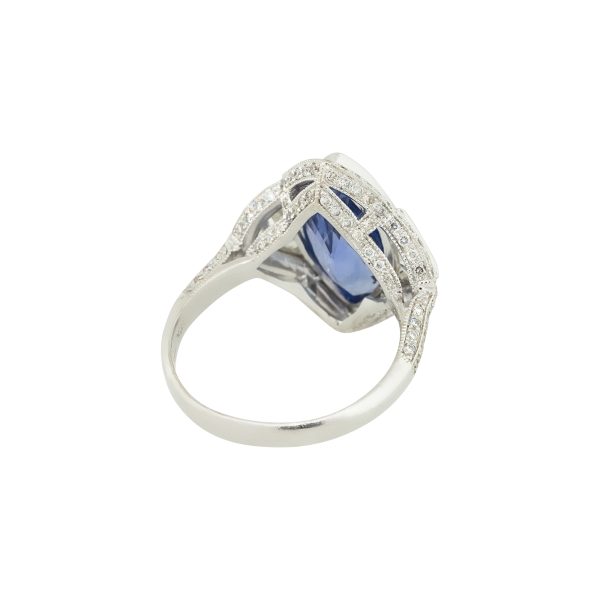 18k White Gold 6.07ctw Sapphire and Diamond Trillions Ring