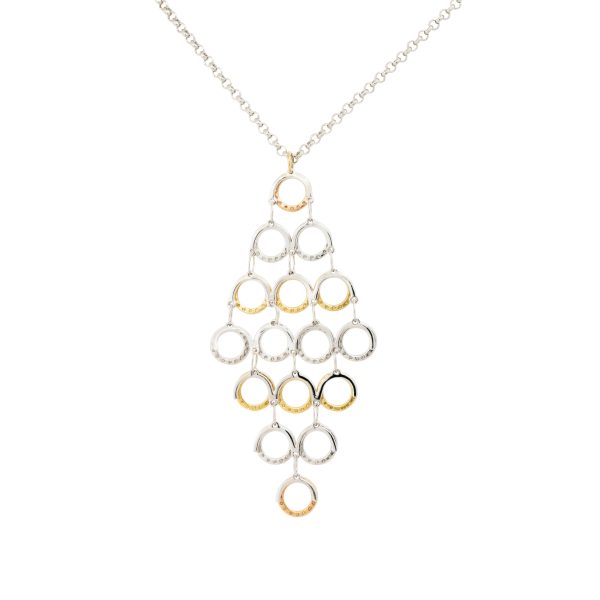 18k Tri-Color 2.3ctw Diamond Circle Chandelier Pendant Necklace