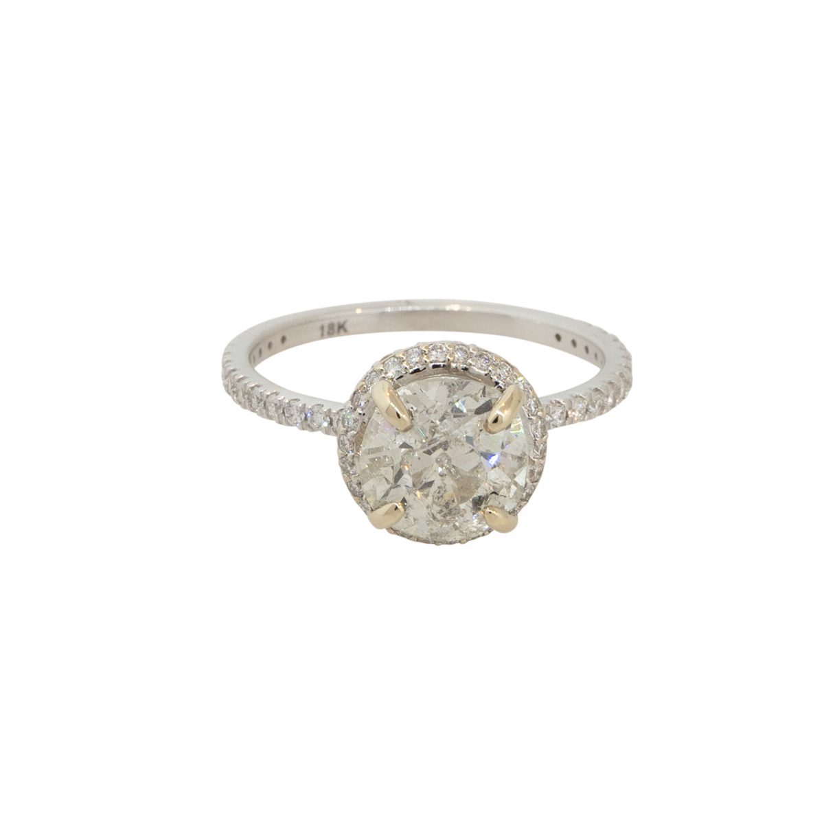 18k White Gold 2.52ctw Old Euro Cut Diamond Halo Engagement Ring