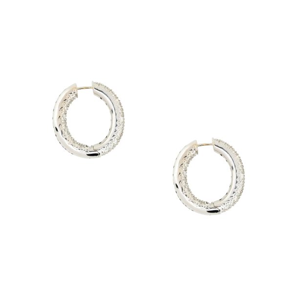 18k White Gold 4.25ctw Diamond Pave Tubular Hoop Earrings