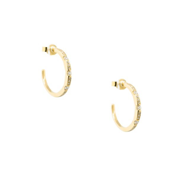 18k Yellow Gold 0.50ctw Diamond Station Hoop Earrings