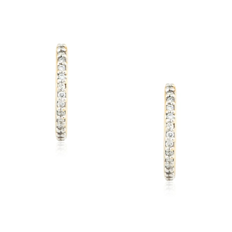 18k Yellow Gold 1.10ctw Diamond Inside-Out Tiny Hoop Earrings
