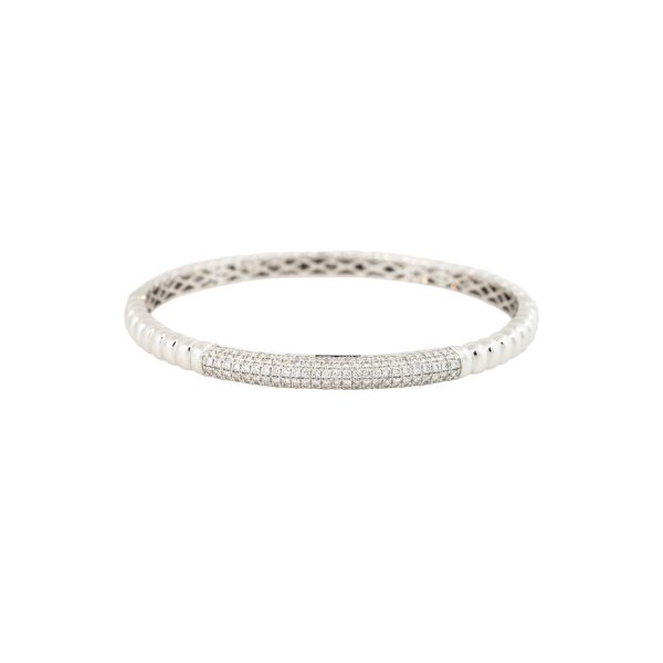 18k White Gold 1.30ctw Diamond Ribbed Bangle Bracelet