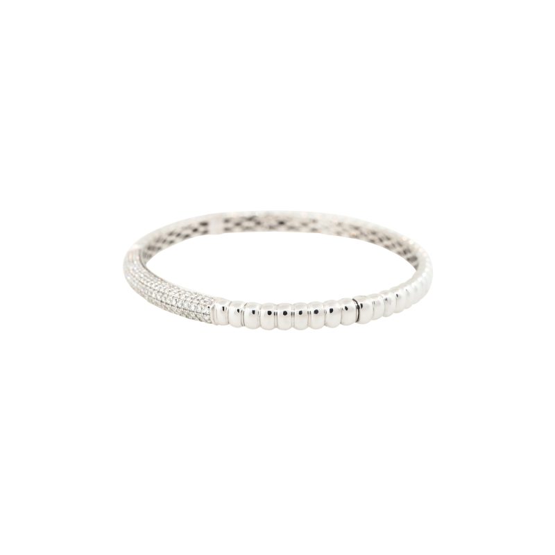 18k White Gold 1.30ctw Diamond Ribbed Bangle Bracelet