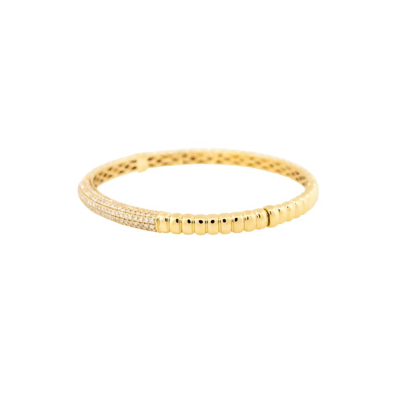 18k Yellow Gold 1.30ctw Diamond Ribbed Bangle Bracelet
