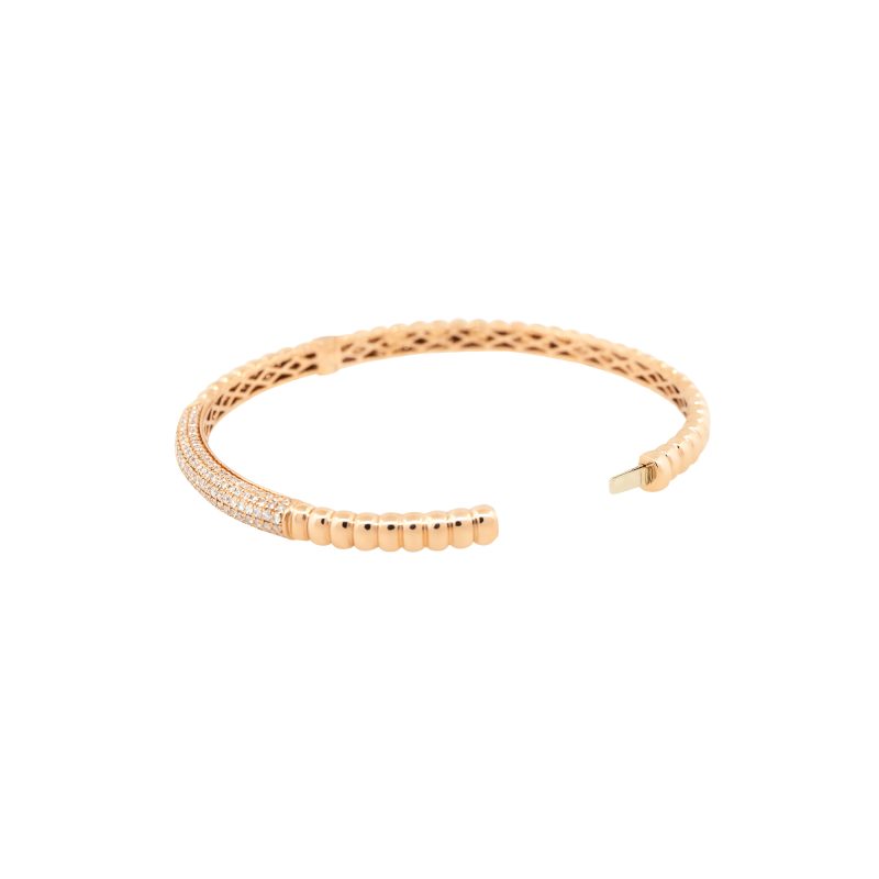 18k Rose Gold 1.30ctw Diamond Ribbed Bangle Bracelet