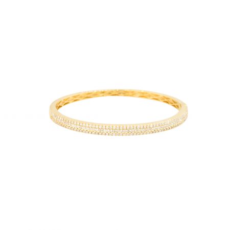 18k Yellow Gold 1.70ctw Round and Baguette Cut Diamond Bangle