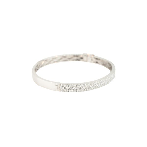 18k White Gold 1.85ctw Three-Row Pave Diamond Bangle Bracelet
