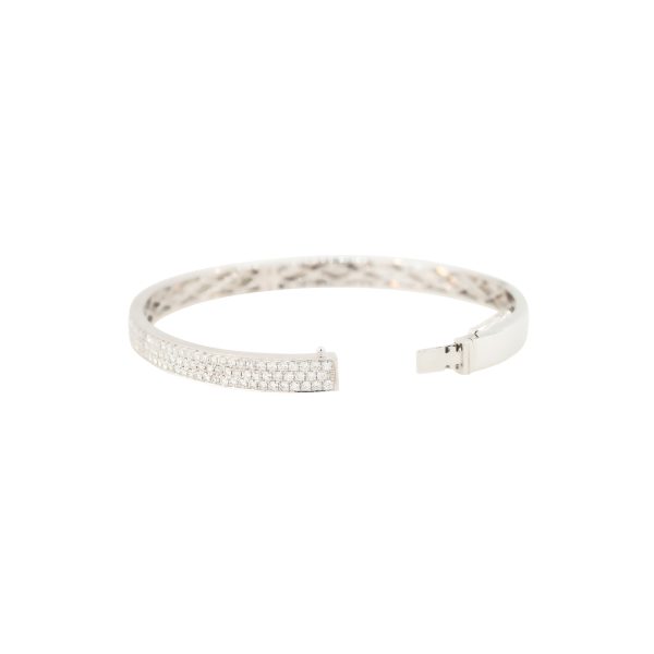 18k White Gold 1.85ctw Three-Row Pave Diamond Bangle Bracelet