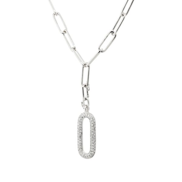 18k White Gold 1.35ctw Diamond Oval Detachable Pendant on Paperclip Chain