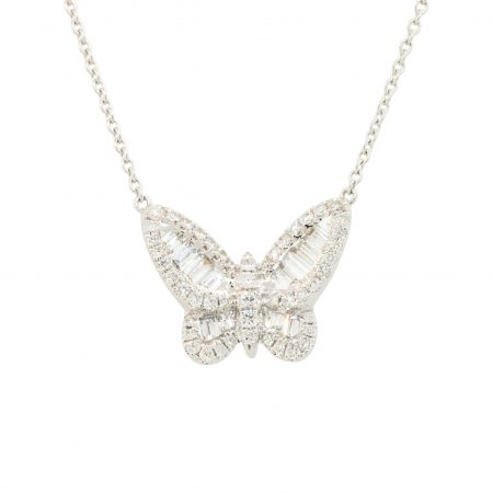 18k White Gold 1.13ctw Diamond Butterfly Necklace