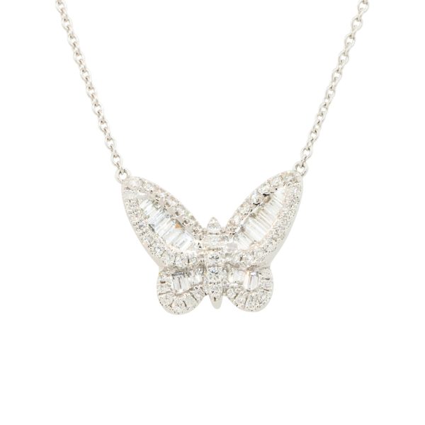 18k White Gold 1.13ctw Diamond Butterfly Necklace