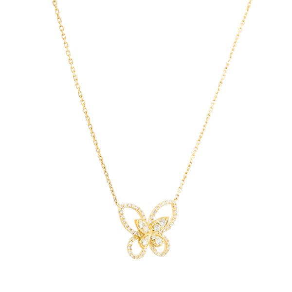 18k Yellow Gold 0.46ctw Diamond Butterfly Necklace