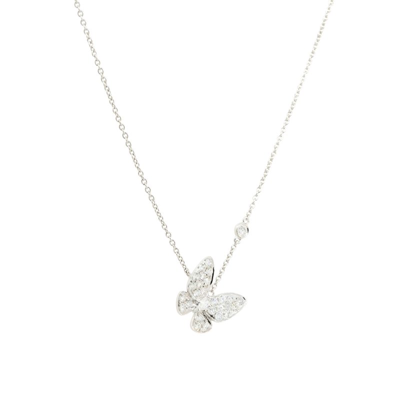18k White Gold 0.81ctw Pave Diamond Butterfly Necklace