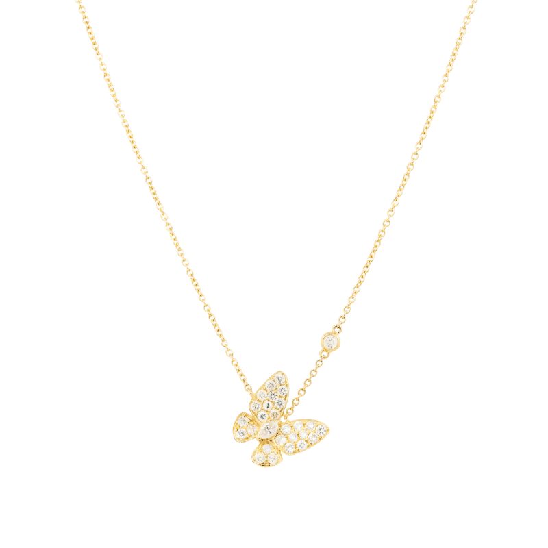 18k Yellow Gold Natural 0.62 Carat Diamond Butterfly Necklace