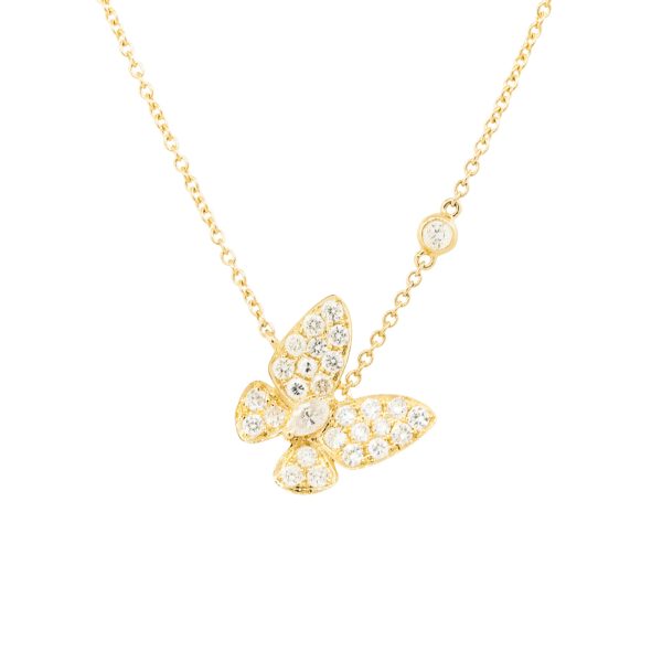 18k Yellow Gold 0.81ctw Pave Diamond Butterfly Necklace