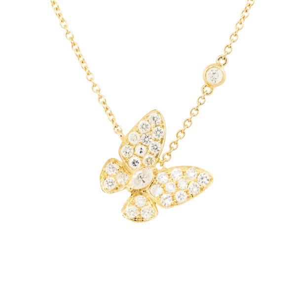 18k Yellow Gold Natural 0.62 Carat Diamond Butterfly Necklace