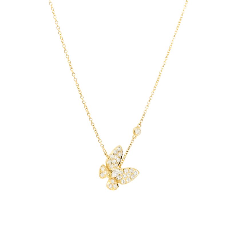 18k Yellow Gold Natural 0.62 Carat Diamond Butterfly Necklace