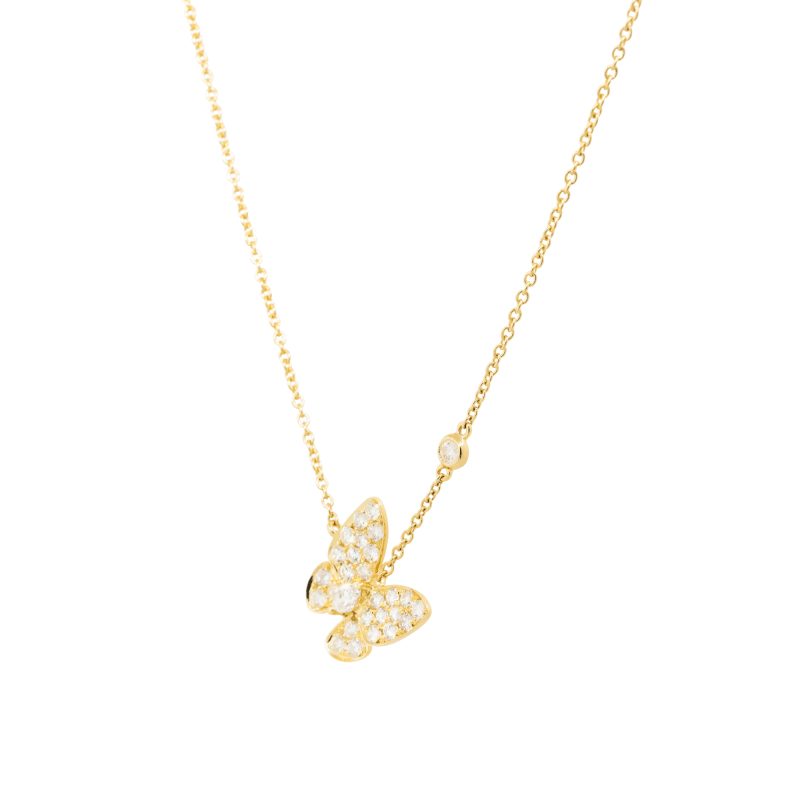 18k Yellow Gold Natural 0.62 Carat Diamond Butterfly Necklace