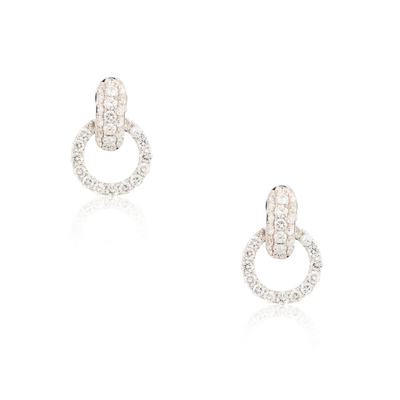 18k White Gold 1.93ctw Diamond Circle Drop Earrings