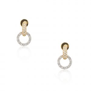 18k White and Yellow Gold 0.72ctw Diamond Mini Hoop Dangle Earrings